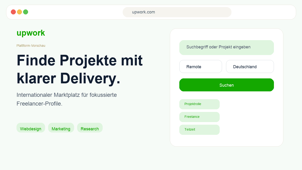 Visuelle Vorschau von Upwork als internationalem Projektmarktplatz